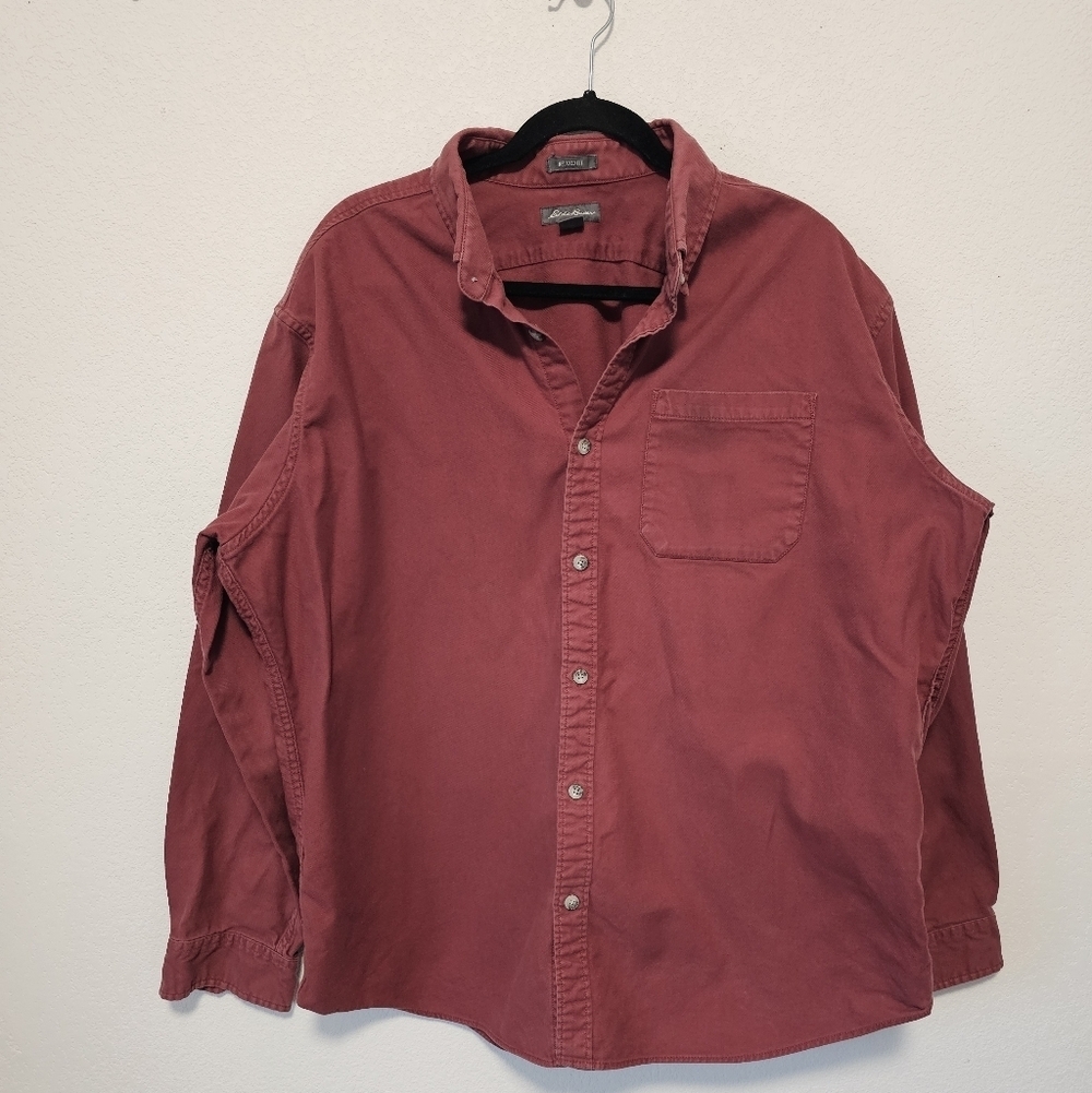 Eddie Bauer Men's Red Button-Up Long Sleeve Shirt Size XL